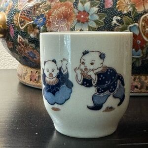 Norleans Japan Blue & White Sumo Sake Tea Cup - Vintage